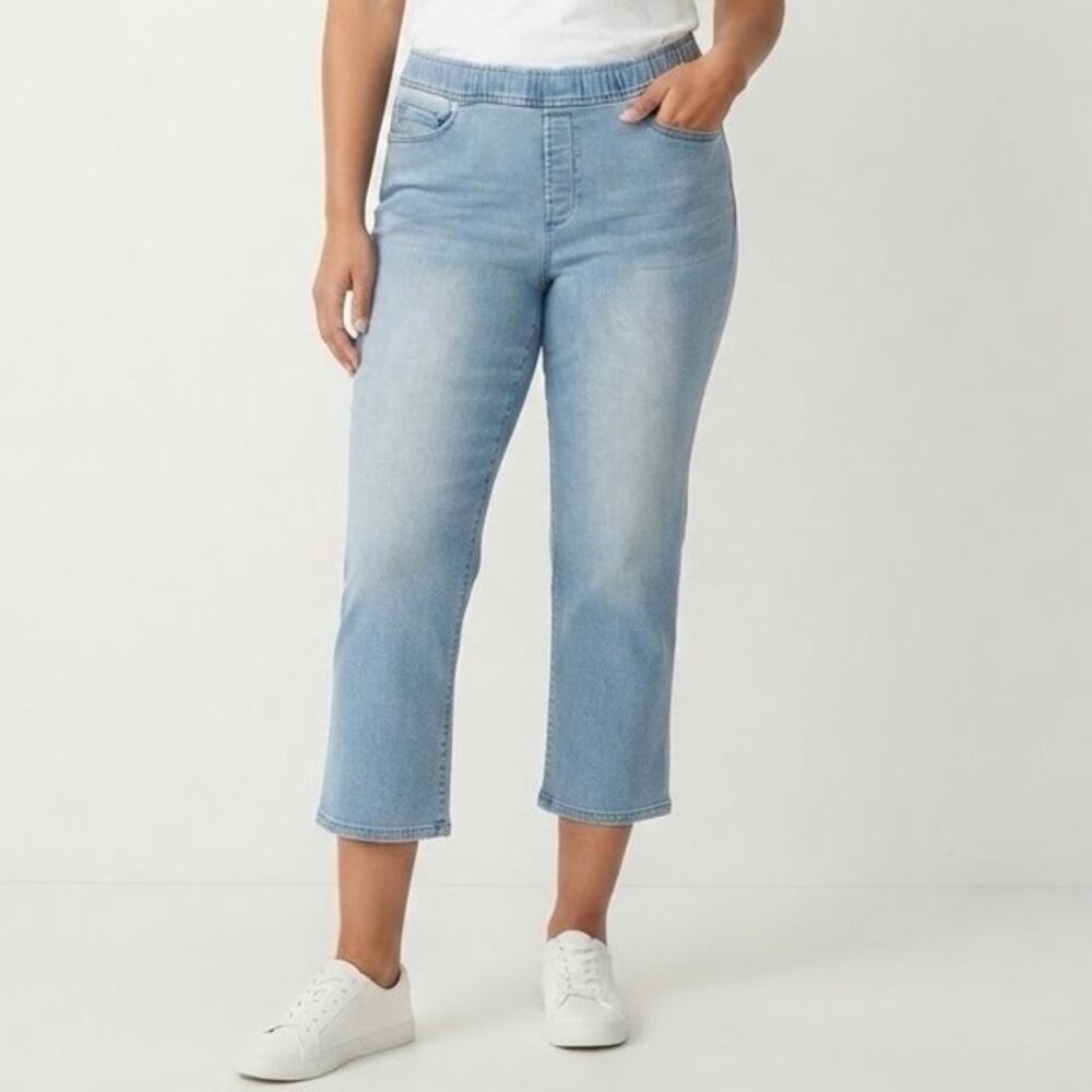 PureJill Indigo Women's Pull-On Mid Rise Cropped Denim Jeans Size M Petite